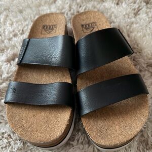 Reef Black Sandals with Cork Footbed